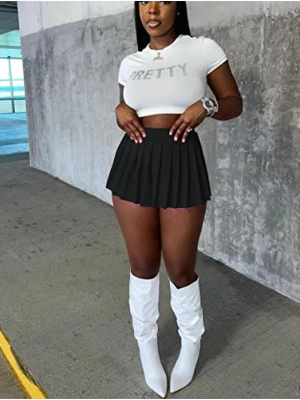 Pleated Mini Skirt High Waist Stretchy A-Line Skater Tennis Club Y2K